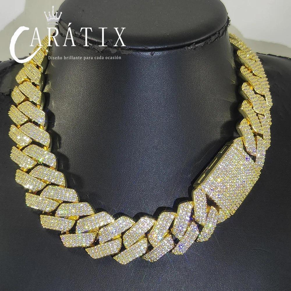 CARÁTIX 25mm Iced Out Cuban Link Chain Necklace – CZ Prong Set Thick Hip Hop Bling Jewelry for Men | Rapper Gift - CaratixJewelry